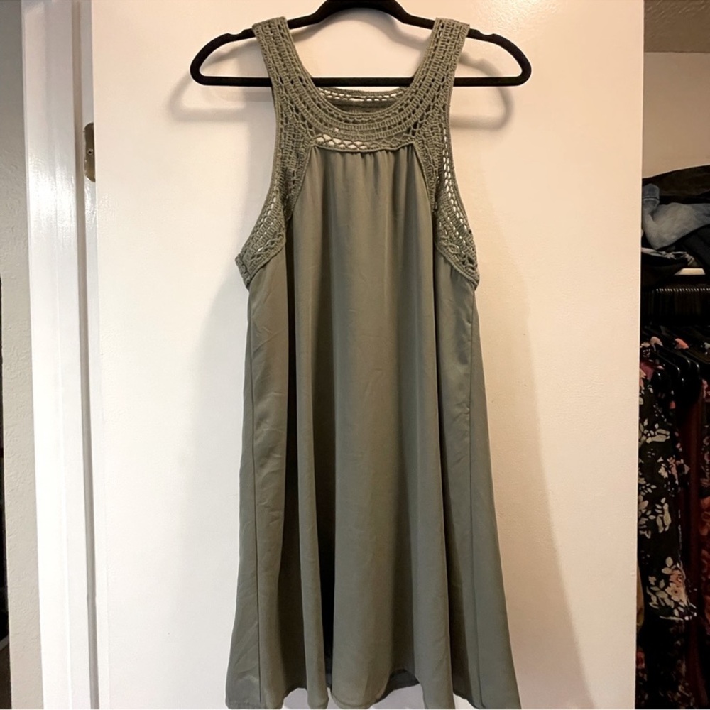 Olive Sage Green Open Back Keyhole Sleeveless Tank Vacation Dress